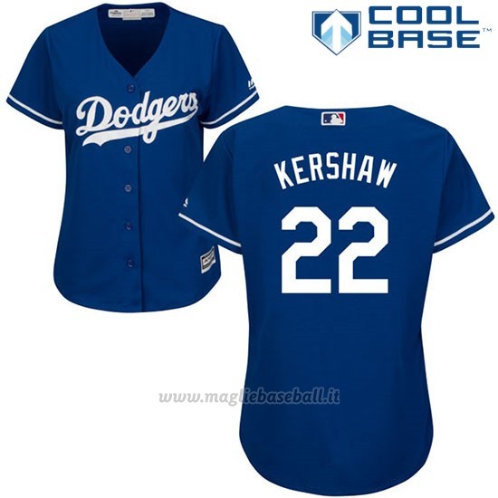 Maglia Baseball Donna Los Angeles Dodgers Clayton Kershaw Cool Base Royal